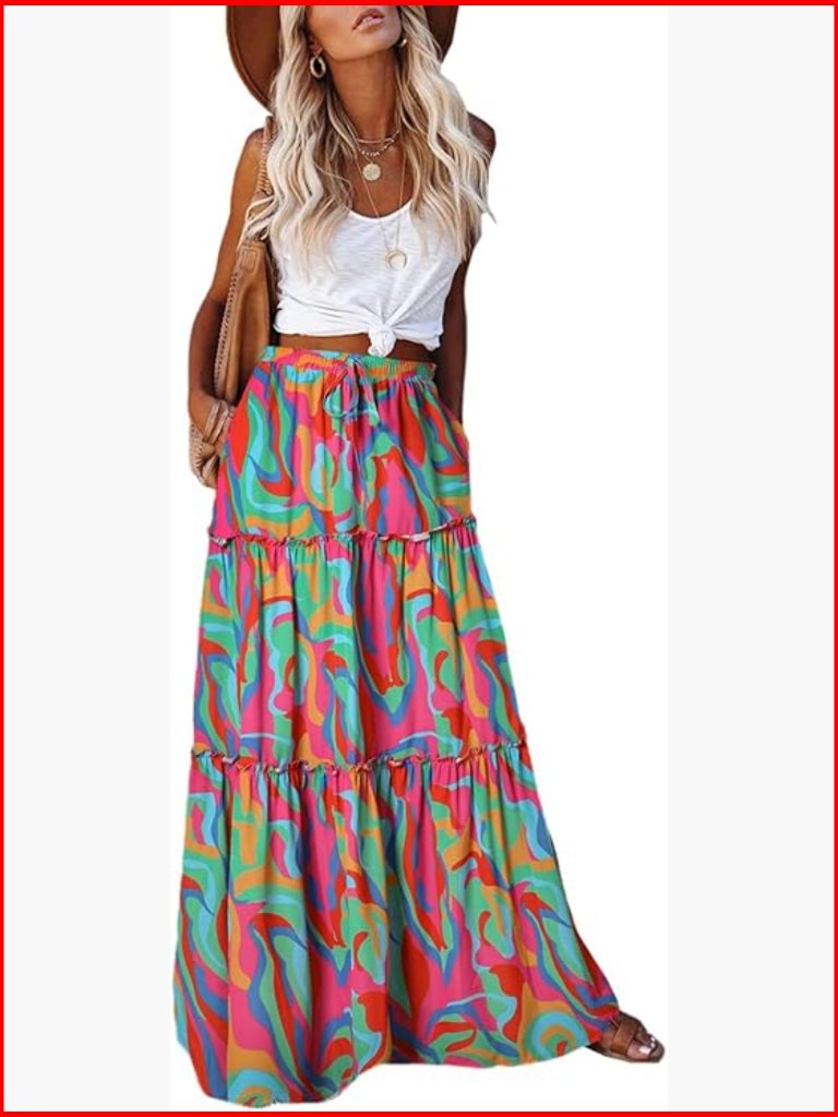 Maxi Skirt With Pockets, High Waist, Flowy Chiffon, Boho Style